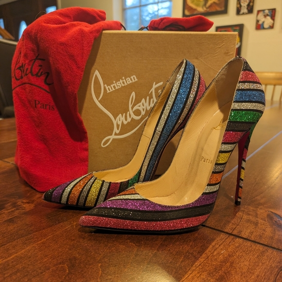 Gorgeous Christian Louboutin So Kate Stripey Glitter Multi Sz 38.5/ 8 - Picture 4 of 16